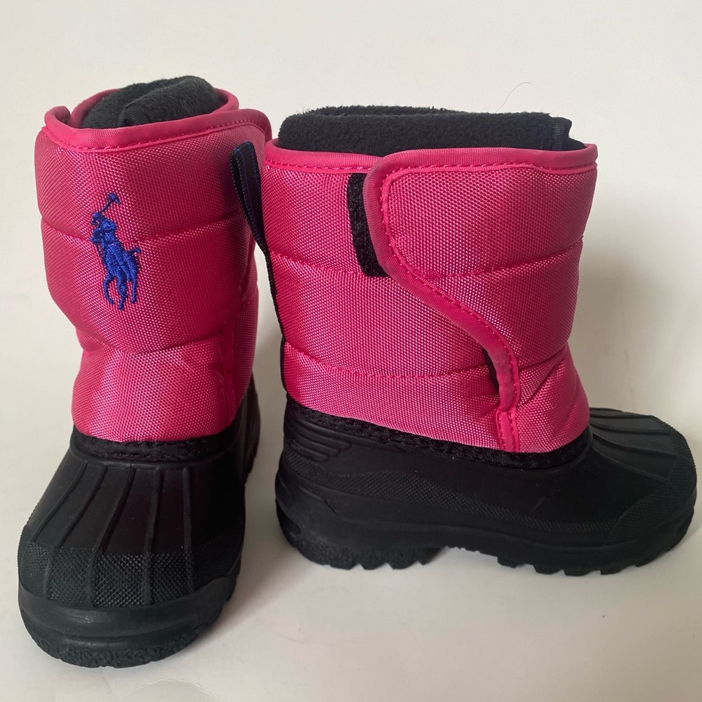 Polo Ralph Lauren Pink Black Winter Snow Boots Size 5 Velcro Embroidered School